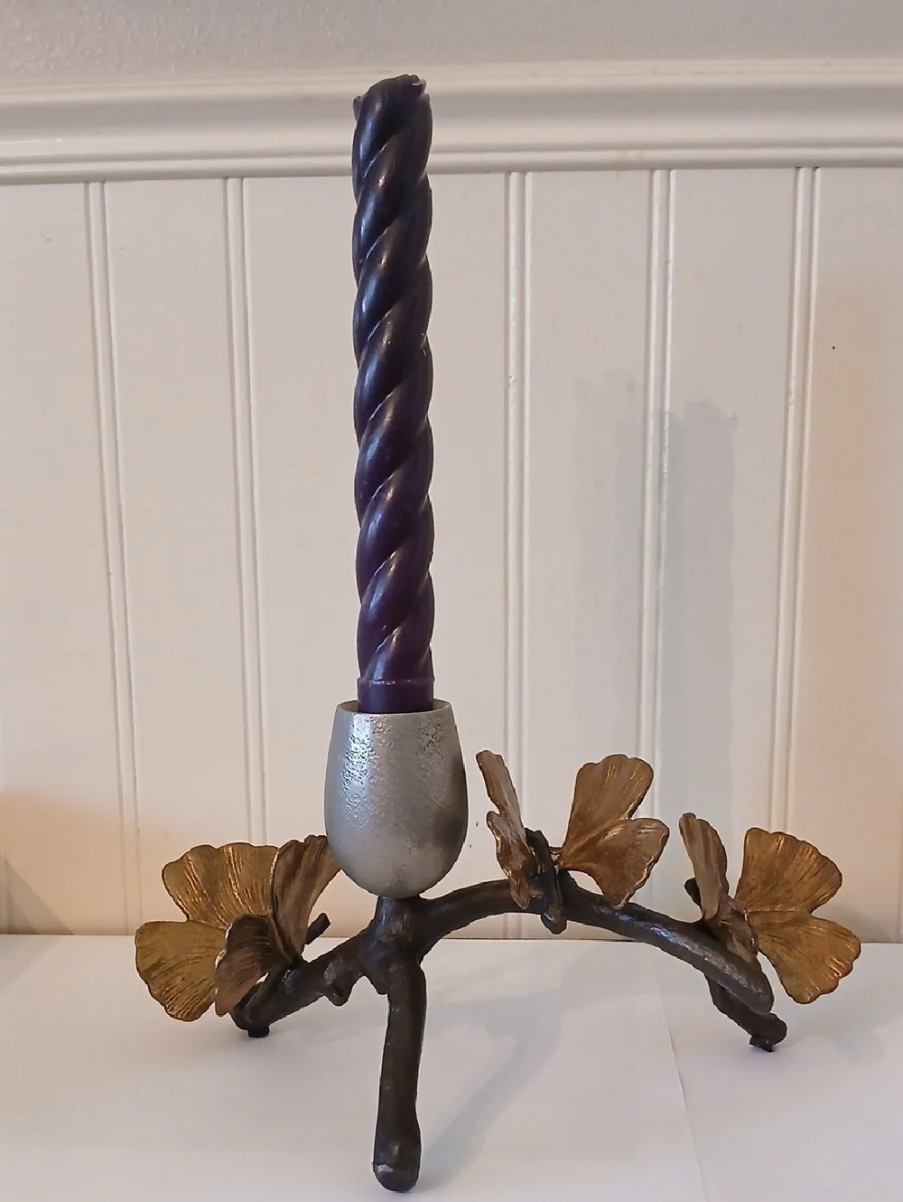 Micheal Aram Butterfly  Ginkgo Branches Butterfly Candleholder Brass Whimsy Art